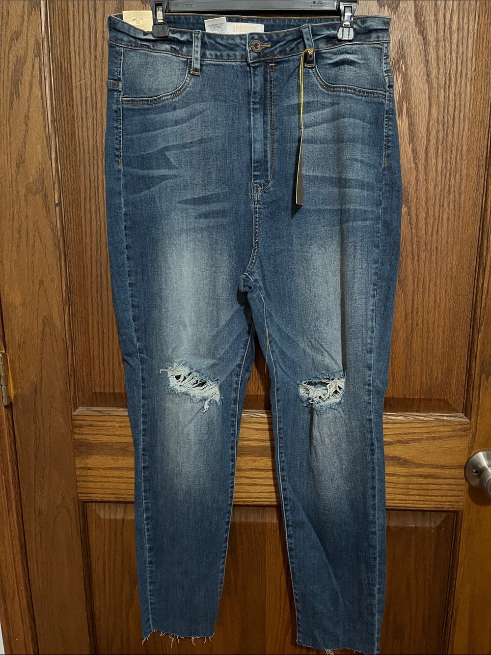 Aphrodite Women's Distressed Dark Blue Skinny Jeans